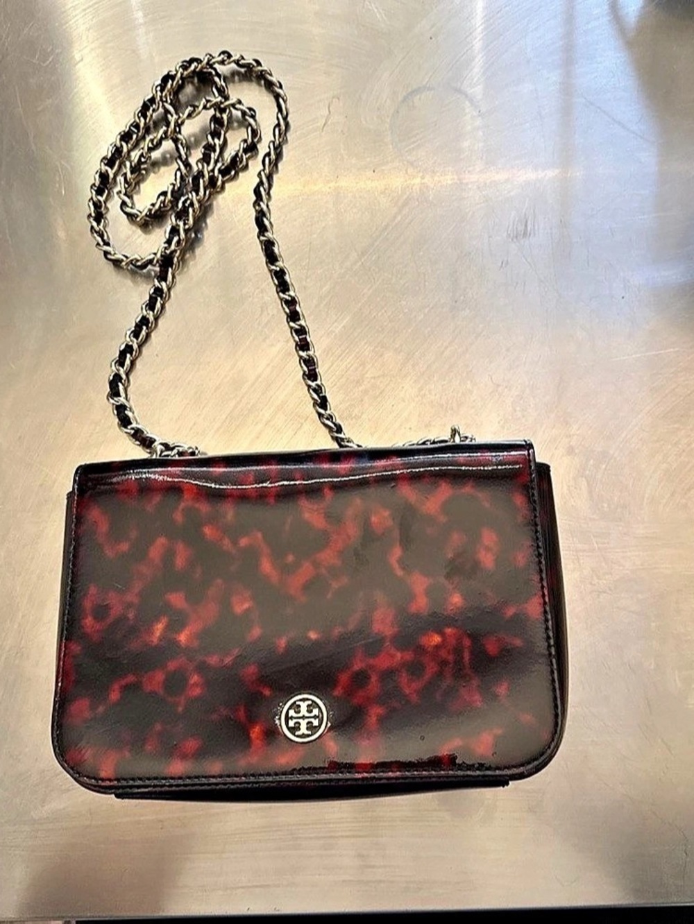 Tory Burch Emerson Tortoise Patent Leather Shoulder Bag